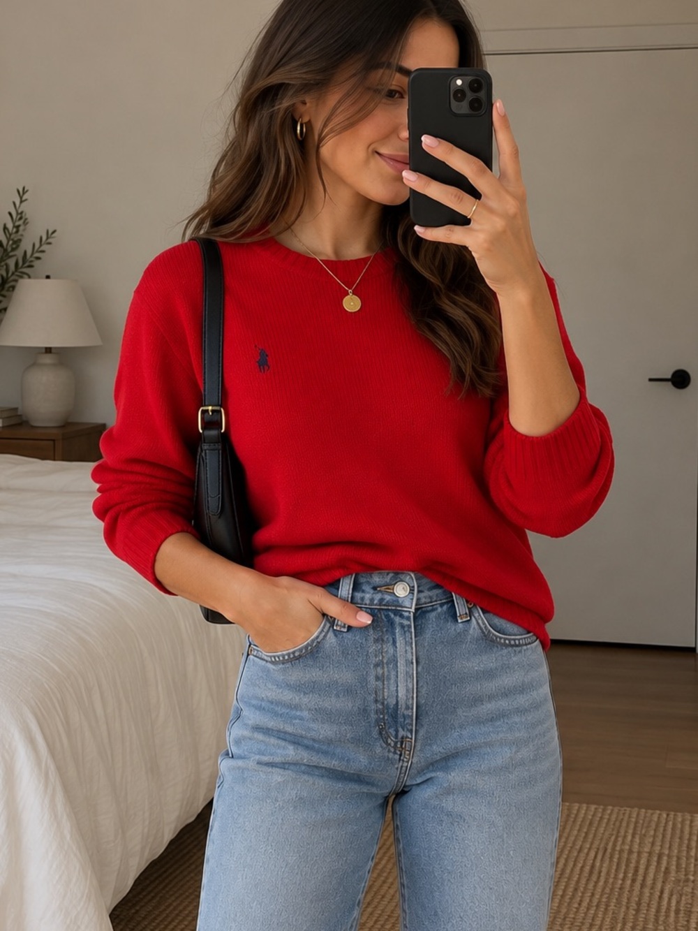 Polo Ralph Lauren Red Cotton Crewneck Sweater Small Classic Preppy Knit